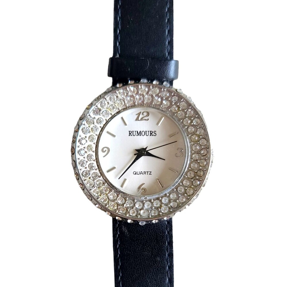 Rumors Womens Watch Rhinestones Genuine Leather Band New Battery WORKS